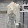 Kvinnorjackor Absgd 2023 Summer Ankomst Lång ärm Mesh Bandage Criss Cross Design One Button Slim Blazer Jacket Women Short Coat