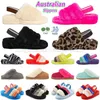 Diseñadores Zapatillas australianas Australia Pelusa Sí Diapositiva Zapatilla Plataforma para mujer Mini Piel peluda Nieve Medias sandalias Moda Puffer Mantener caliente Mulas planas