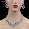 Necklace Earrings Set Chran Purple Crystal Silver Plated Rhinestone Jewelry Wedding Accessories For Women