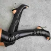 Laarzen 2022 Nieuwe dames lange laarzen mode vis mond vierkant over de knie toont dunne benen elastische hoge hakken hoge laarzen j230818