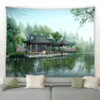 Tapisseries japonais parc nature paysage tapissery river pavilion grets plantes fleurs de style chinois décor décor de la maison tissu pending r230817