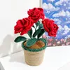 Estatuetas decorativas moda moda artificial china rosas bonsai flores falsas artesanato de malha para a sala de casa para casa de casamento presente