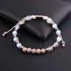 Strand Jaravvi Design Luxury CZ Pave Ball Ab Color Flash Glass Moonstone Rostfritt stål Metallpärlor Macrame Armband Kvinnor