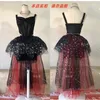 Two Piece Dress Kpop Girl Group Summer Sleeveless OffShoulder Black Vest Crop Tops Women Nightclub Sexy Mesh Fluffy Skirt 2 Set 230817