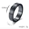 Cluster Rings Black Rotatable Titanium Steel Mantra Round Finger For Men Buddhism Jewelry Size 6-11