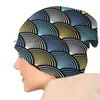 Berets Art Deco Fans Blue Yellow Beanies Knit Hat Modern Fan Pattern Black White 1920 Era Scallop Brimless