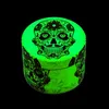 Luminous Skull Smoking Herb Tobacco Grinder Glow in Dark 63mm Dia 4 Layer Metal Full Colored UV Printing Shredder Hand Grinders