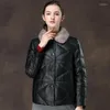 Women's Leather Jacket Natural Collar Genuine Down Women Winter White Duck Real Sheepskin Coat F2023