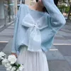 Women's Sweaters Sweater V-neck Open Back Bow Knitted Oversized Top Spring/Autumn Sweet CuteThin Pullover Korean Style Tops