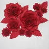 Decoratieve bloemen 2023 Red Giant Paper Artificial Rose 9pcs 6 bladeren voor bruiloft Event achtergrond decor Baby kwekerij Windows Display