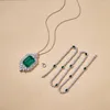 Hangende kettingen Designer Collection Style High-End Women Lady Inlay Green Cubic Zirkon Silver Color Detachable Chain Necklace