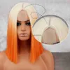 Syntetiska peruker werd kort orange peruk mellersta delen blond dam bob hår syntetisk värmebeständig peruk cosplay peruk hkd230818