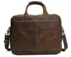 Valigette vintage a4 marrone autentico cavallo pazzo in pelle maschile valigetta borsa da messaggero 15.6 '' 14 '' Portfolio Laptop M8013