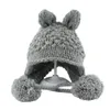 Bérets Mignon Oreilles Crochet Beanie Enfants Hiver À La Main Chaud Tricoté Bébé Chapeau Garçons Filles Pompon Skullies Bonnets