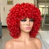 Perucas sintéticas Red Wig Curly com franja para mulheres negras curtas afro peruca curly peruca