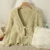 Womens Knits Tees ITOOLIN Women Elegant Pearl Button Cardigan Sweater VNeck Slim Knitted Coat Chic For 230818