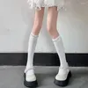 Women Socks Black White Long Stockings Lolita Girls Pearl Knee High Solid Color JK Japanese Style Sox