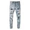 Jeans da uomo arrivo effetto consumato azzurro skinny strappato streetwear danneggiato s verniciato slim fit elasticizzato distrutto 230817