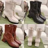 2023 Designer Luxury Pure Color Square Toe Boots Womens 100% Leather Outdoor Party Metal Buckles Ankle Boot Ladys Sexig Fashion Comfort Chunky High-Heeled Shoes Storlek 40
