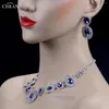 Necklace Earrings Set Chran Purple Crystal Silver Plated Rhinestone Jewelry Wedding Accessories For Women