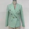 Damenanzüge Blazer High Street Classic Barock Designer Jacke Metall Lion Knöpfe Doppelbauer strukturierte Blazer Mint Grün 230817