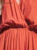 Grundläggande casual klänningar Orange överskott Ruched Maxi Dress for Women Sexig elastisk midja Kort ärm Lång aline Beach 2023 Summer Sundress 230817