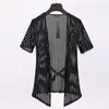 Casual shirts voor heren Mesh doorzag door Cardigan Trend Fashion Sexy Short Sleeve Nightwear Sleepwear Streep Design Bathrobe Loose Shirt Kimono