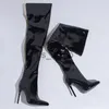 Сапоги черные сексуальные каблуки колена высокие ботинки женские ботинки женская модная обувь для женщин Long Botas Femininas плюс размер 43 J230818