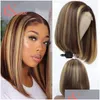 Lace Wigs LS Hair P4/27 Korte Bob Sluitpruik Human Braziliaans 4x4x1 t deel voor vrouwen vooraf geplukte Remy Drop Delivery Products Dhpm0