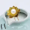 Hair Clips Gold Color Lotus Flower Pearl Hairpin Ancient Style Ornament Headdress Accessory Jewelry Pins Gift Tiara Headwear