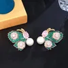 Boucles d'oreilles étalon trois graces belles roses vert cubique zircone imitation perle grand papillon pour femmes bijoux de fête de luxe E1406