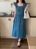 Sukienki swobodne Summer eleganckie dżinsowe kobiety sukienki w stylu Korea Slevevele Modis Ladies Vintage Long Woman 2023