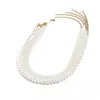 Choker vit imitation pärlhalsband för kvinnor temperament enkel handgjorda strängpärlor på nacklås benkedja smycken gåva