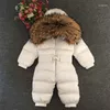 Down Coat Baby Winter Children's Jumpsuit Cotton-Padded Jacket Natural Real Fur - 30 Degree Clothing