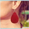 Dangle Kronleuchter Mode doppelte Erleichterung PU Leder Ohrring für Frauen Waterdrop Colorf Einfache lange Ohrringe Charme Weihnachtsgeschenk Dhoyr