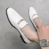 Dress Shoes White Mens Casual Loafers Driving Moccasin Fashion Male Comfortable Business Formal Spring Leather Men Lazy Metal Dress Shoes 230817