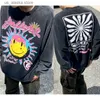 Herrtröjor tröjor 23SS Hellstar tee topp American Sun Flower leende ansikte tryck tung tvättad Do Old Round Neck Long Sleeve T -shirt T230818