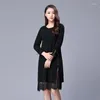 Damestruien Brand Sek Hollow Out Lace Pachwork Wool Sweater Vrouwen Split Side Lady Black Red Dress LX1953