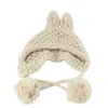 Bérets Mignon Oreilles Crochet Beanie Enfants Hiver À La Main Chaud Tricoté Bébé Chapeau Garçons Filles Pompon Skullies Bonnets