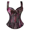 Taille buik Shaper vrouwen korset met riemen zwarte overbust plus size bloemen jacquard zipper top gotische steampunk bustier 2308017