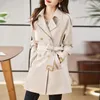 Women's Trench Coats Women Autumn 2023 Korean Classic Blet Double Breasted University Style Slim Medium Length Female Clothing Tops