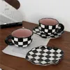 Mugs Hand Painted Ceramic Personalized Chessboard Original Design Coffee Cup Saucer For Tea Milk Creative Gifts Handle Drinkware 230817