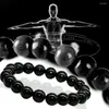 Strand 5PCS Black Obsidian Stone Bracelet Promote Blood Circulation Relax Anxiety Relief Healthy Weight Loss Bracelets Women Men