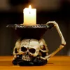 Candle Holders Creative Three Ghost Head Holding Candlestick Porch Desktop Storage Tray Halloween Theme Decoration Background Props 230817