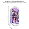 Decorative Objects Figurines DIY Book Nook Kit 3D Wooden Puzzle Bookshelf Insert Decor with LED Light Miniature Dollhouse Model Creative Educational 230817