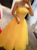 Party Dresses Real Picture Yellow Strapless Beading Custom Made Hand Sewing High Quality Ankle Length Evening Dress Arrive 2023