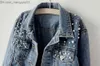 Damesjacks damesjacks 2021 Autumn Pearl Beading Crop Denim Women Casual Jeans Bomber Jacket Long Sleeve jas plus size uitklapen ED Z230818