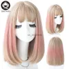 Synthetic Wigs 7JHH WIGS Lolita Wigs For Women Long Straight Omber Pink Brown Hair With Bangs Party Cosplay Noble Wigs For Girl Wholesale HKD230818