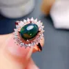 Ringos de cluster meibapj Natural Black Opal Gemstone Moda Flor Ring For Women Real 925 Sterling Silver Charm Fine Wedding Jewelry