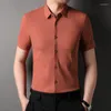 Men's Casual Shirts Nylon&Spandex For Men Short Sleeve Seamless Solid Color Summer Quality Smooth Comfortable Silky Elastic Camisas De